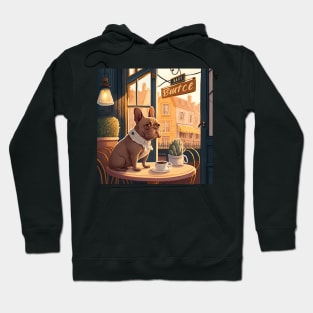 Adorable French Bull Dog in a French Bistro Coffee Illustration Hoodie